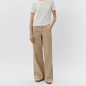 Sofie Schnoor Dark Sand Beige Issasw Cotton Mid Waist Wide Leg Trouser Pants